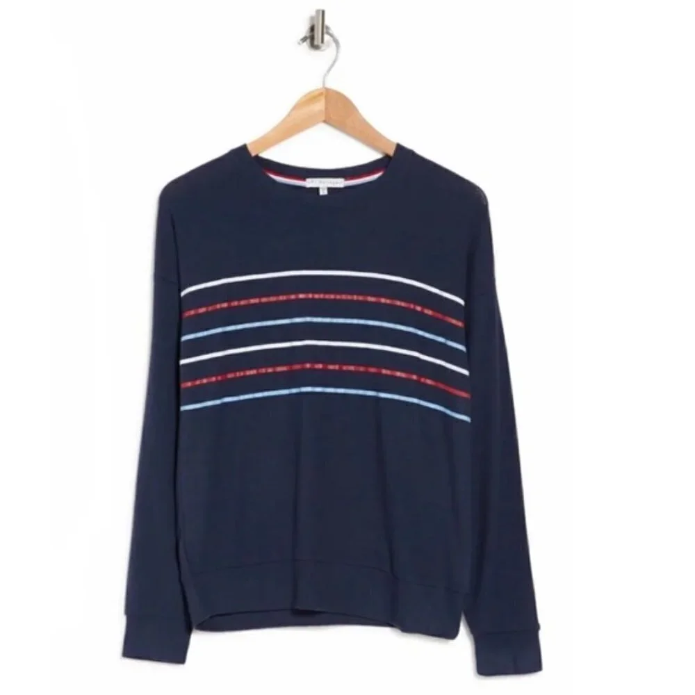 💕PJ SALVAGE💕 Long Sleeve Pajama Top Navy Blue Striped Loungewear Medium M NWT